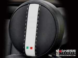 FIAT 500 Headrest Cover Set - Black Italy - Rear - Black/ White Tuxedo Design FIAT 500 Headrest Cover Set - Black Italy - Rear - Black/ White Tuxedo Design